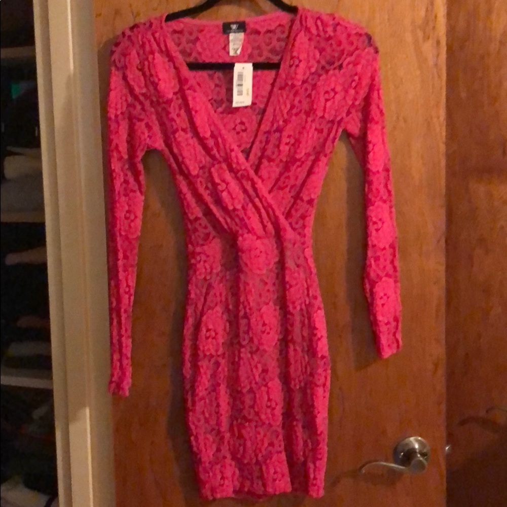 Pink lace dress.